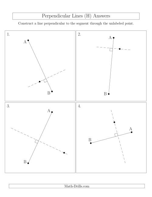The Perpendicular Lines Through Points Not on a Line Segment (Segments are randomly rotated) (H) Math Worksheet Page 2
