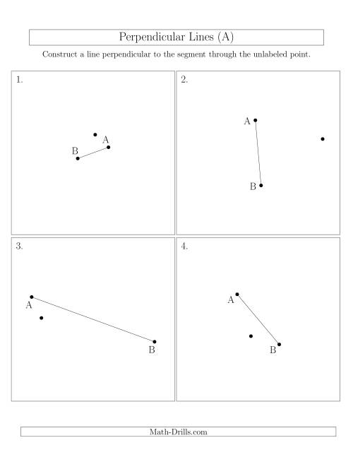 The Perpendicular Lines Through Points Not on a Line Segment (Segments are randomly rotated) (All) Math Worksheet