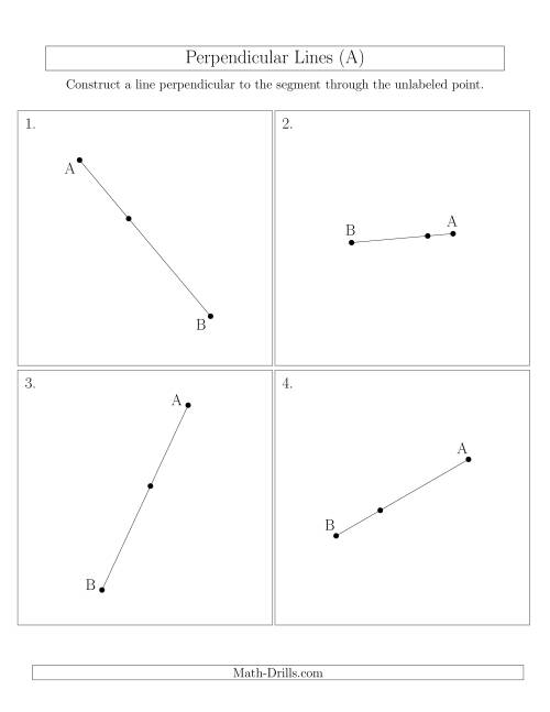 The Perpendicular Lines Through Points on a Line Segment (Segments are randomly rotated) (A) Math Worksheet