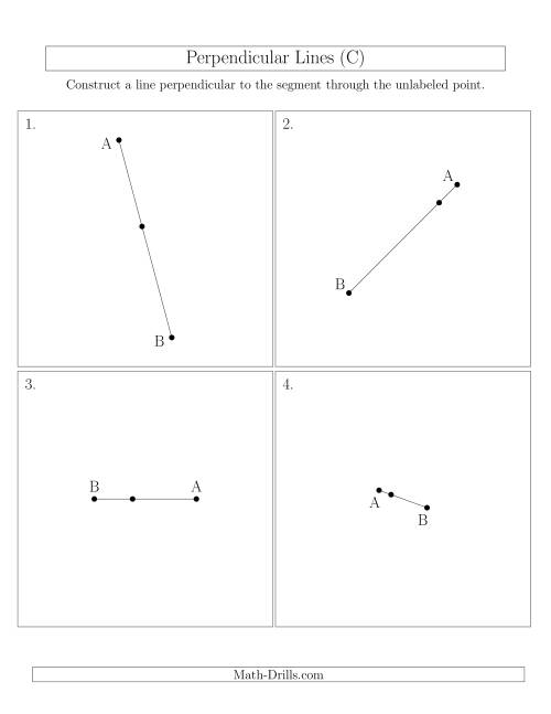 The Perpendicular Lines Through Points on a Line Segment (Segments are randomly rotated) (C) Math Worksheet