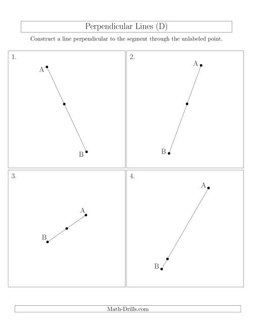 The Perpendicular Lines Through Points on a Line Segment (Segments are randomly rotated) (D) Math Worksheet
