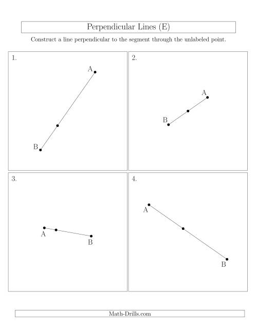 The Perpendicular Lines Through Points on a Line Segment (Segments are randomly rotated) (E) Math Worksheet