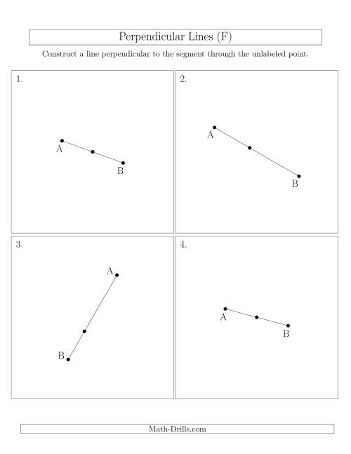 The Perpendicular Lines Through Points on a Line Segment (Segments are randomly rotated) (F) Math Worksheet