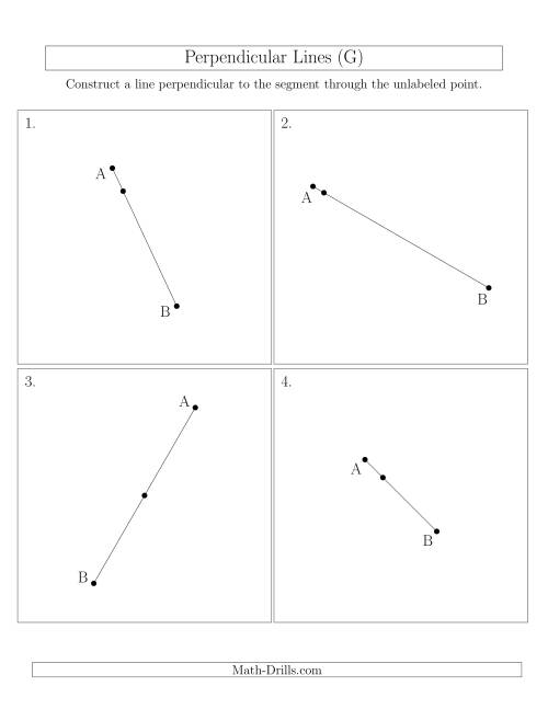 The Perpendicular Lines Through Points on a Line Segment (Segments are randomly rotated) (G) Math Worksheet