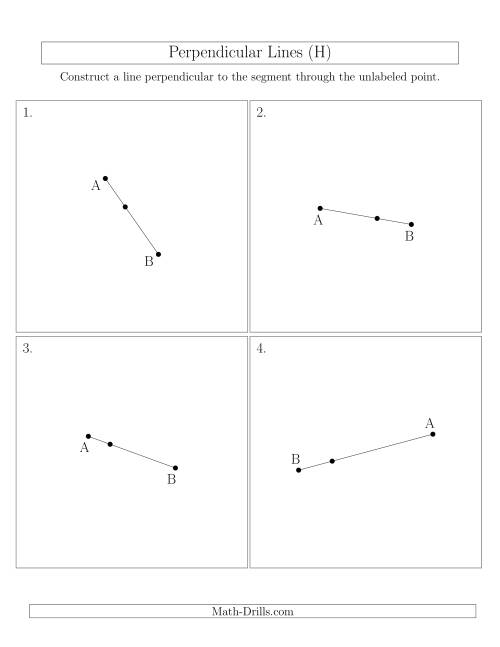 The Perpendicular Lines Through Points on a Line Segment (Segments are randomly rotated) (H) Math Worksheet