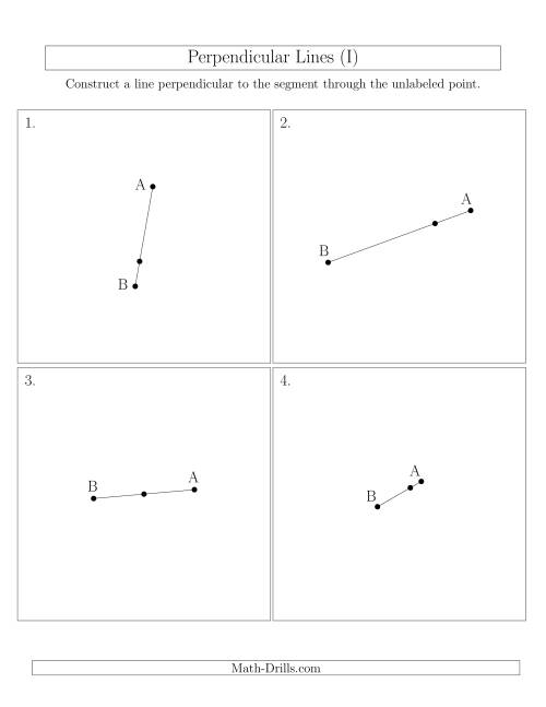 The Perpendicular Lines Through Points on a Line Segment (Segments are randomly rotated) (I) Math Worksheet