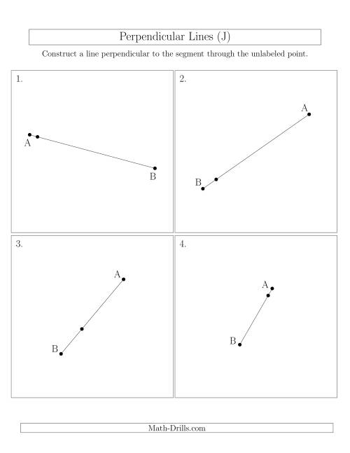 The Perpendicular Lines Through Points on a Line Segment (Segments are randomly rotated) (J) Math Worksheet