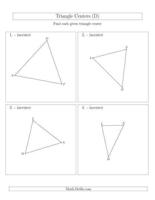 The Contructing Incenters for Acute Triangles (D) Math Worksheet