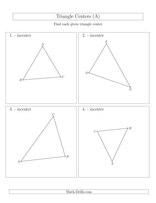 The Contructing Incenters for Acute Triangles (All) Math Worksheet