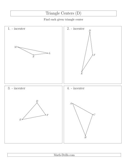 The Contructing Incenters for Acute and Obtuse Triangles (D) Math Worksheet