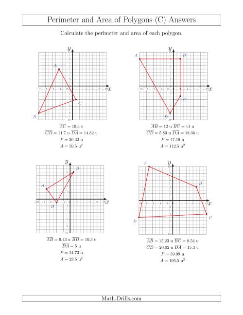 The Perimeter and Area of Polygons on Coordinate Planes (C) Math Worksheet Page 2