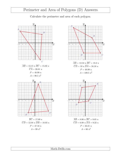 The Perimeter and Area of Polygons on Coordinate Planes (D) Math Worksheet Page 2