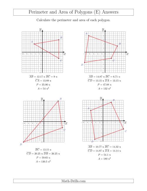 The Perimeter and Area of Polygons on Coordinate Planes (E) Math Worksheet Page 2