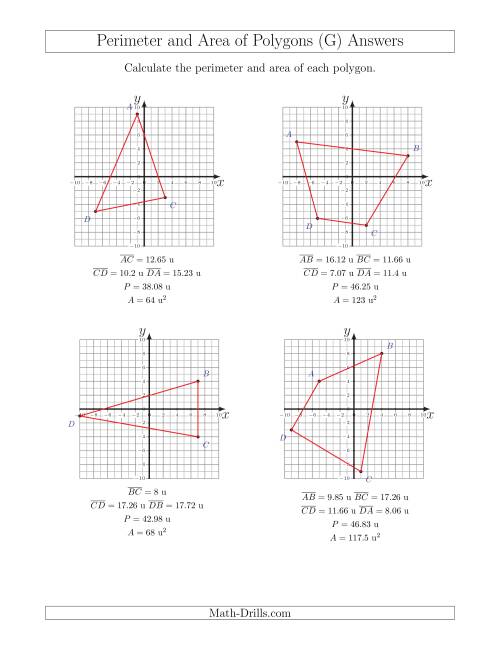 The Perimeter and Area of Polygons on Coordinate Planes (G) Math Worksheet Page 2
