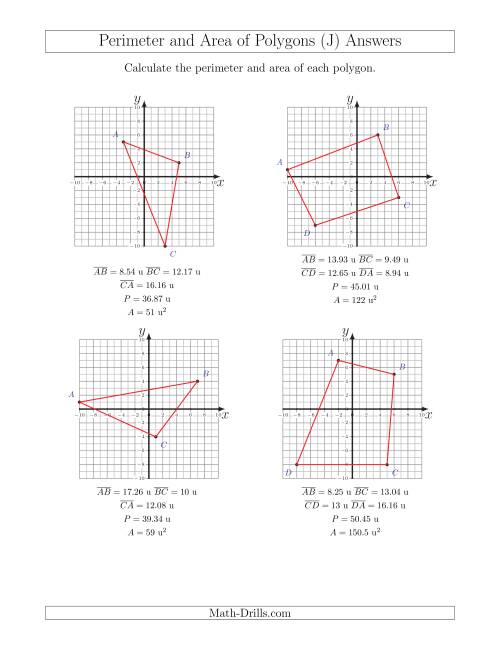 The Perimeter and Area of Polygons on Coordinate Planes (J) Math Worksheet Page 2