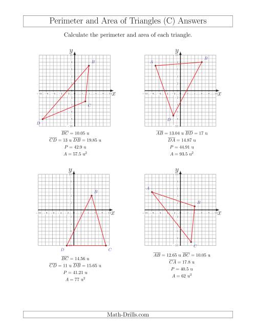 The Perimeter and Area of Triangles on Coordinate Planes (C) Math Worksheet Page 2
