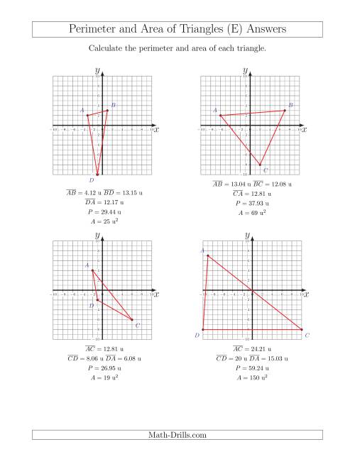 The Perimeter and Area of Triangles on Coordinate Planes (E) Math Worksheet Page 2