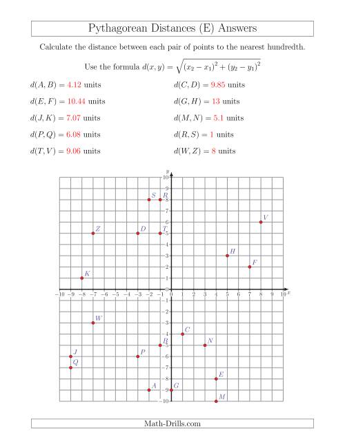 The Calculating the Distance Between Two Points Using Pythagorean Theorem (E) Math Worksheet Page 2