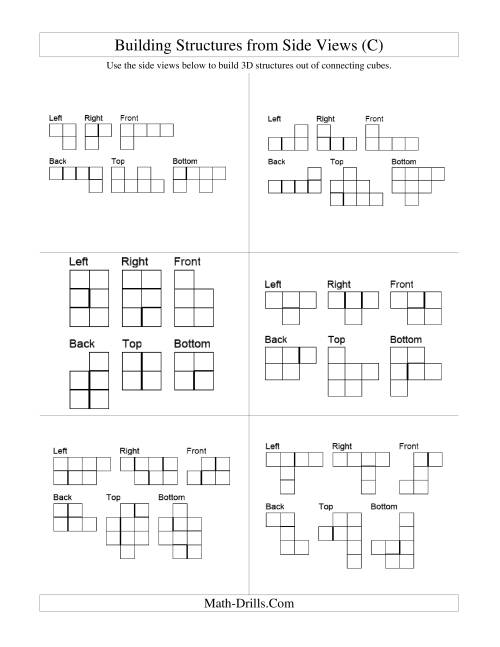 The Building Connecting Cube Structures from Side Views (C) Math Worksheet