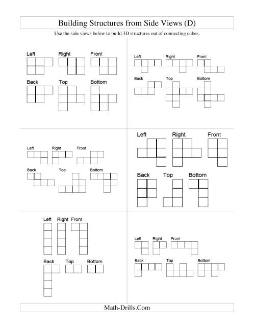 The Building Connecting Cube Structures from Side Views (D) Math Worksheet