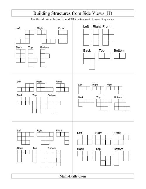 The Building Connecting Cube Structures from Side Views (H) Math Worksheet