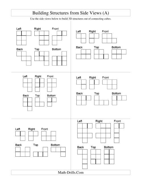 The Building Connecting Cube Structures from Side Views (All) Math Worksheet