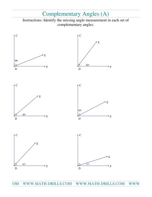 The Complementary Angles (A) Math Worksheet