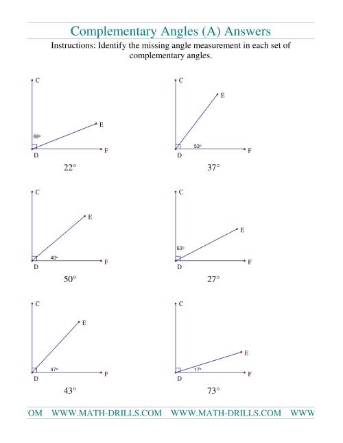 The Complementary Angles (A) Math Worksheet Page 2