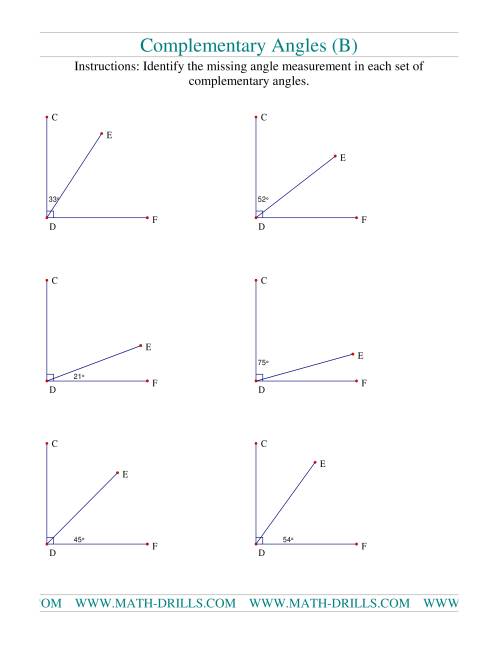 The Complementary Angles (B) Math Worksheet