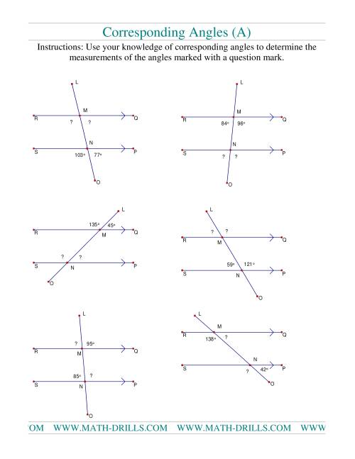 The Corresponding Angles (A) Math Worksheet