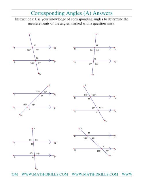 The Corresponding Angles (A) Math Worksheet Page 2