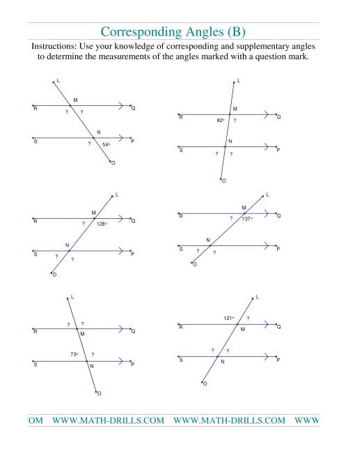 The Corresponding Angles (B) Math Worksheet