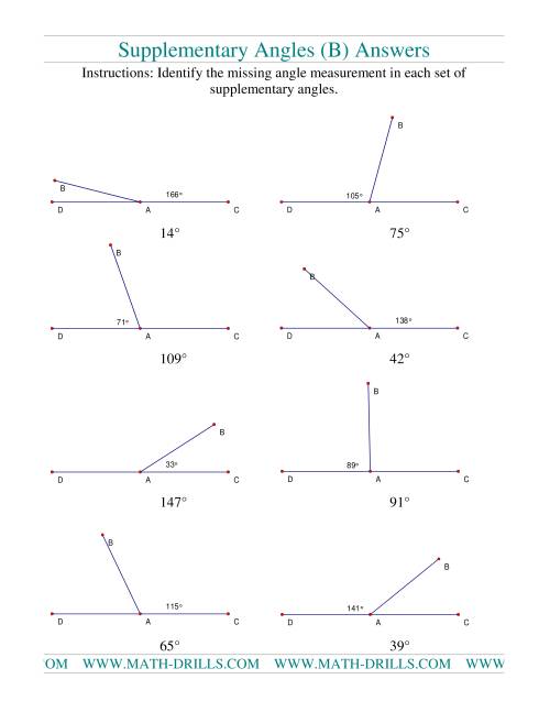 The Supplementary Angles (B) Math Worksheet Page 2
