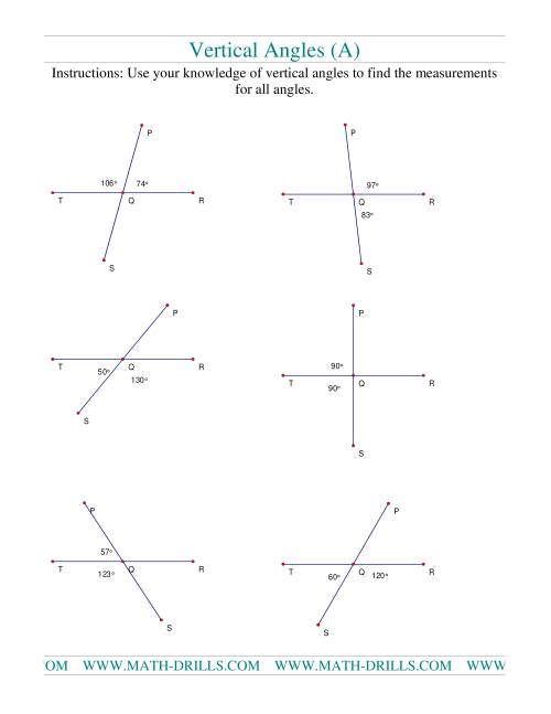 The Vertical Angles (A) Math Worksheet