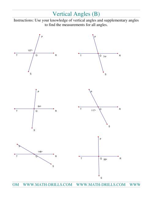 The Vertical Angles (B) Math Worksheet
