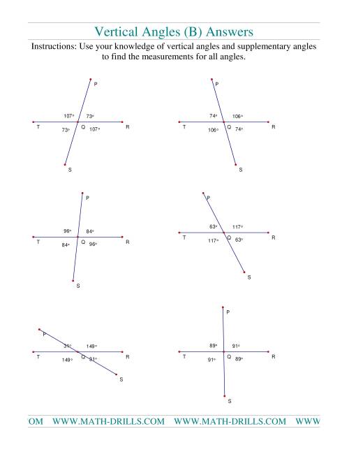 The Vertical Angles (B) Math Worksheet Page 2