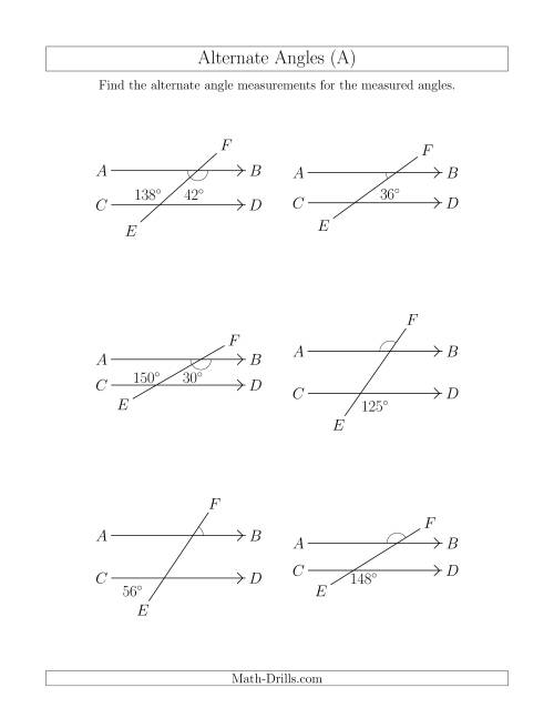 The Alternate Angles (A) Math Worksheet