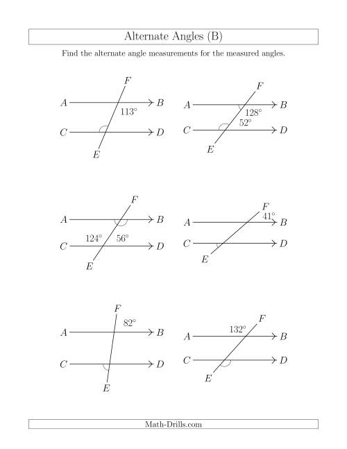 The Alternate Angles (B) Math Worksheet