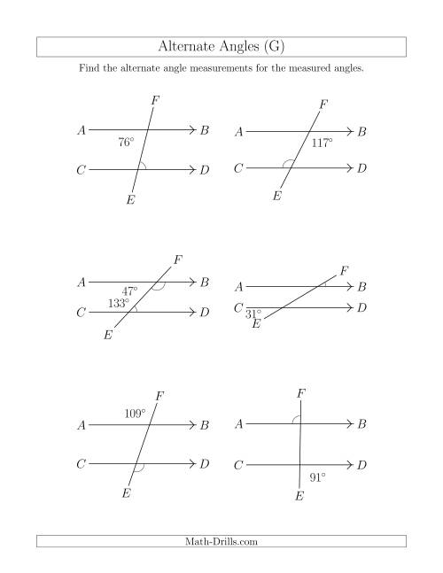 The Alternate Angles (G) Math Worksheet