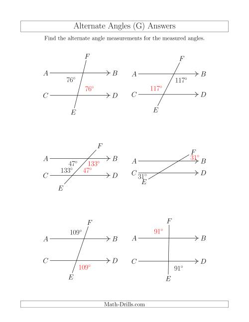 The Alternate Angles (G) Math Worksheet Page 2