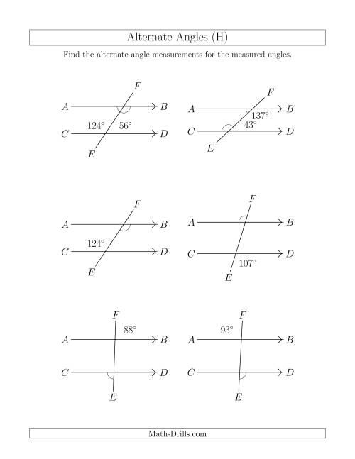 The Alternate Angles (H) Math Worksheet