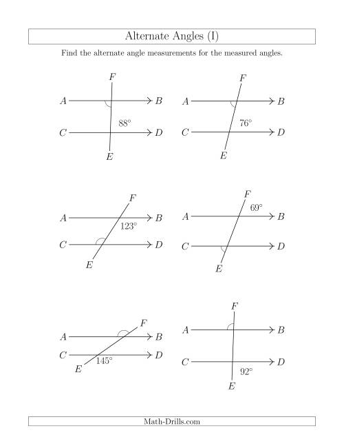 The Alternate Angles (I) Math Worksheet