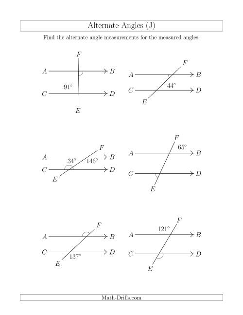The Alternate Angles (J) Math Worksheet