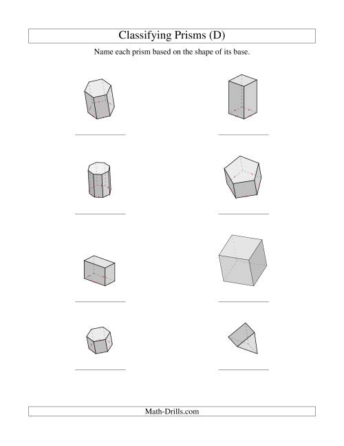 The Classifying Prisms (D) Math Worksheet