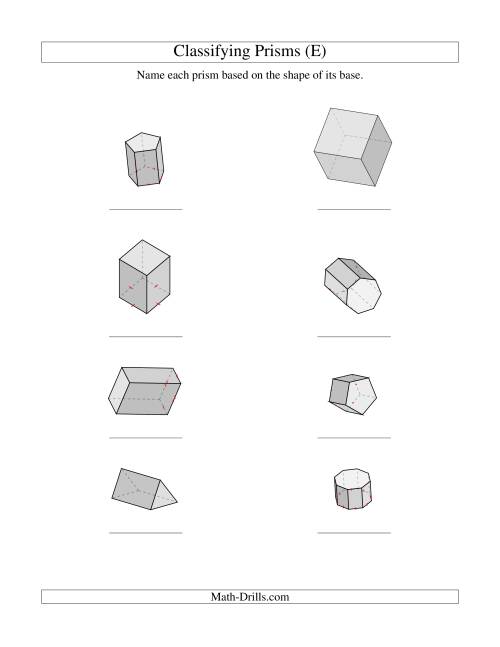 The Classifying Prisms (E) Math Worksheet
