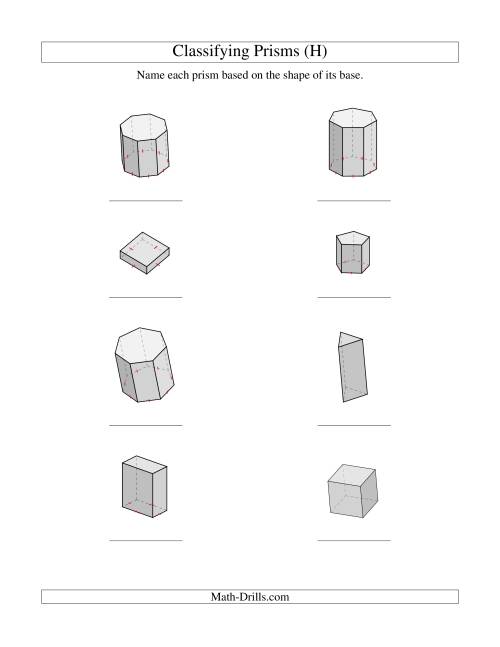The Classifying Prisms (H) Math Worksheet