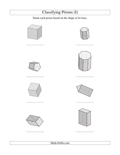 The Classifying Prisms (I) Math Worksheet