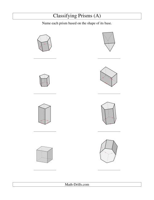 The Classifying Prisms (All) Math Worksheet
