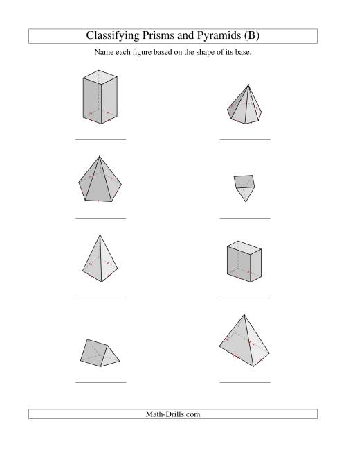 The Classifying Prisms and Pyramids (B) Math Worksheet