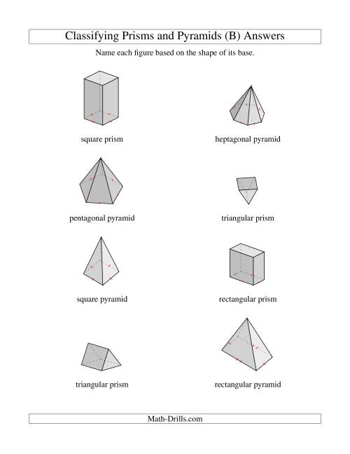 The Classifying Prisms and Pyramids (B) Math Worksheet Page 2